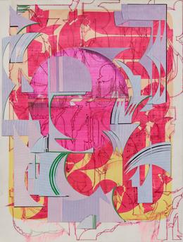 &raquo;The one mind inferno&laquo; 2023. Kugelschreiber und Collage auf Hochdruck, 55 x 42 cm
