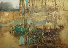 &raquo;Laos&laquo; Triptychon (Mitte) 2017, &Ouml;l auf Messing, 100 x 140 cm
