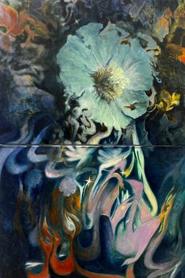 Claus Georg Stabe, Atomic Flower Plant, 2026. Öl auf Leinwand, 100 cm x 68 cm