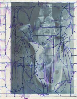 &raquo;The Topaz Glove III&laquo; 2020. Kugelschreiber und Collage auf Lichtdruck, 63 x 50 cm