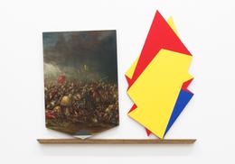 Sebastian Neeb »Schlachtenszene vs Rot-Gelb-Blau« 2014, Holzleiste, Öl und Lack auf Holz, 62 x 75 x 3 cm